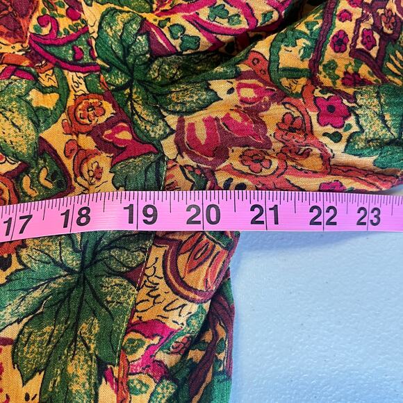 Vintage 80s SK & Co Red Green Gold Floral Short Sleeve Fall Blouse Jacket 12 - Picture 8 of 9